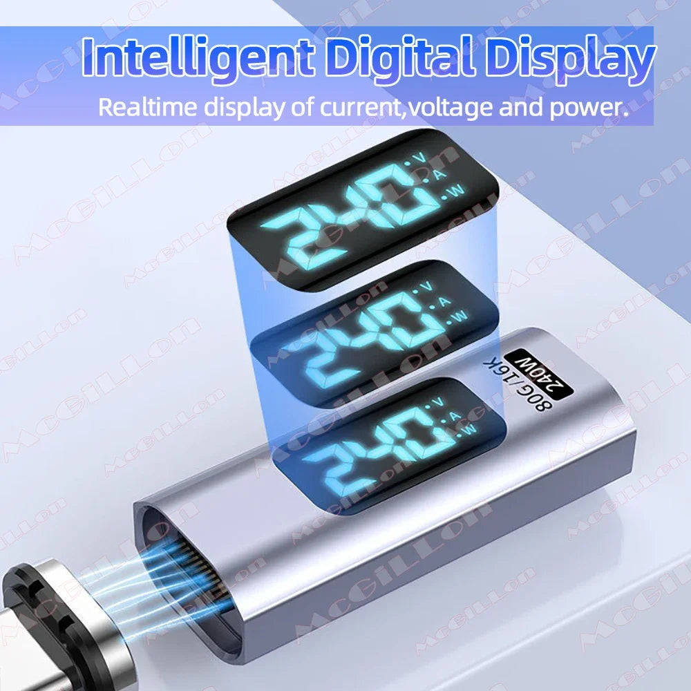 PD 240W Magnetic USB C Adapter Fast Charging Type C to USB C USB4 Connector 80Gbps 16K60Hz for Thunderbolt 5 4 iPhone 16 Macbook