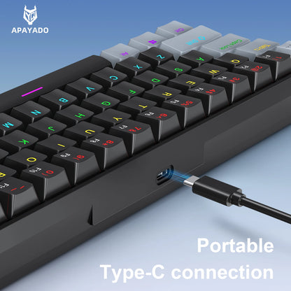 APAYADO K61 60% Wired Mechanical Gaming Keyboard Phantom RGB, 61 Keys, Red/Blue Switch, ergonomic, Portable Mini for PC/Laptop