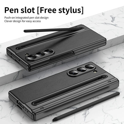 With Touch Pen For Samsung Galaxy Z Fold 7 6 5 4 3 TriFold Case Leather Plating Hinge 360 Full Screen Protector Folding Cover