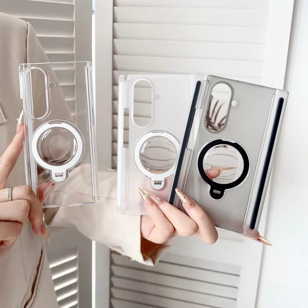 For Samsung Galaxy Z TriFold Case Hard PC Transparent Double middle hinge Ring Stand Protective Back Cover For Z TriFold Shell