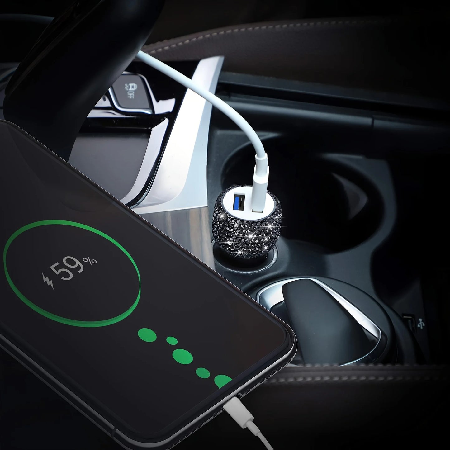 Car Bling USB Styling Diamond Car Accessories Interior Car Dual USB Charger Port Fast Adapter Car Accessories Interior for Woman