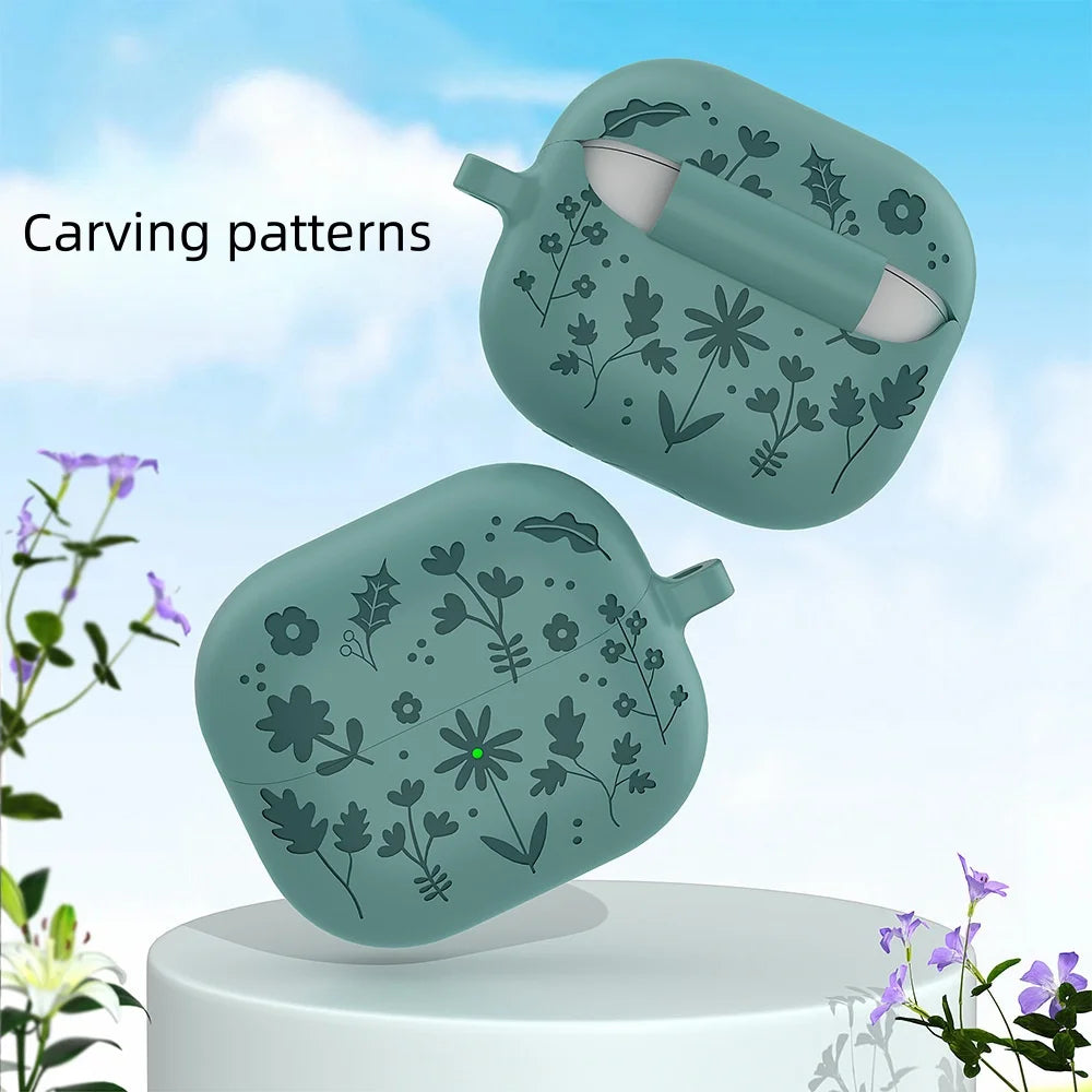 New Case For Samsung galaxy buds 3（2024）Coque Carving Flowers Design Liquid Silicone Soft Capa For galaxy buds3/3pro Cover Funda