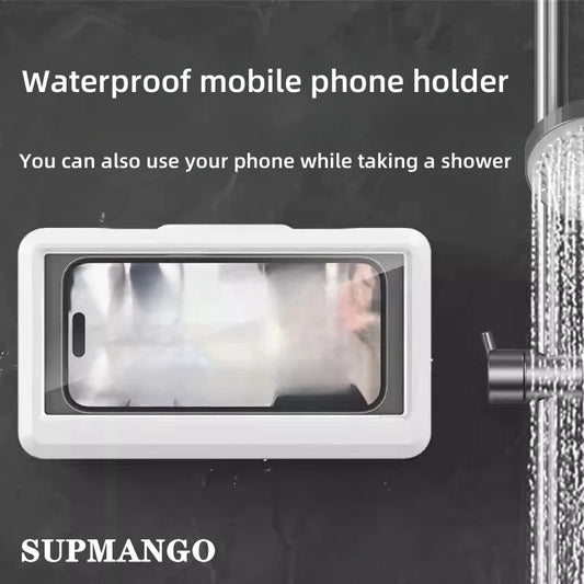 Waterproof Bathroom Wall-mounted Mobile Phone Box Protective Cover Touch Screen Mobile Phone Holder Kitchen Sealed Storage - covers4phones