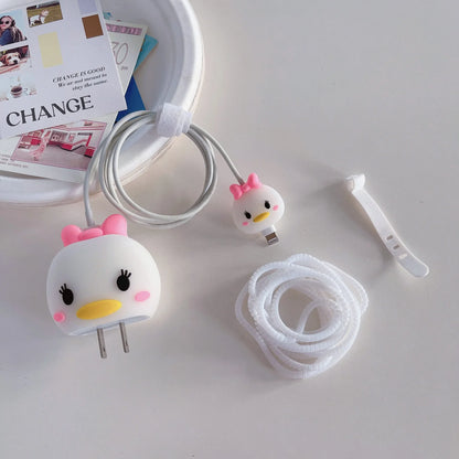 4Pcs/set Cable Protector for iPhone / iPad 18W/20W Charger Protection Cute Cartoon Protector Spring Cable Winder Accessories