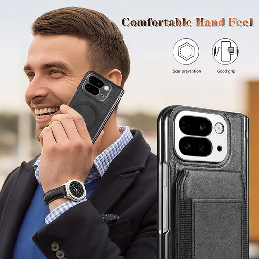 For Google Pixel 10 Pro Fold Case Protective Card Slots Leather Magsafe Holder Mobile Phone Back Cover