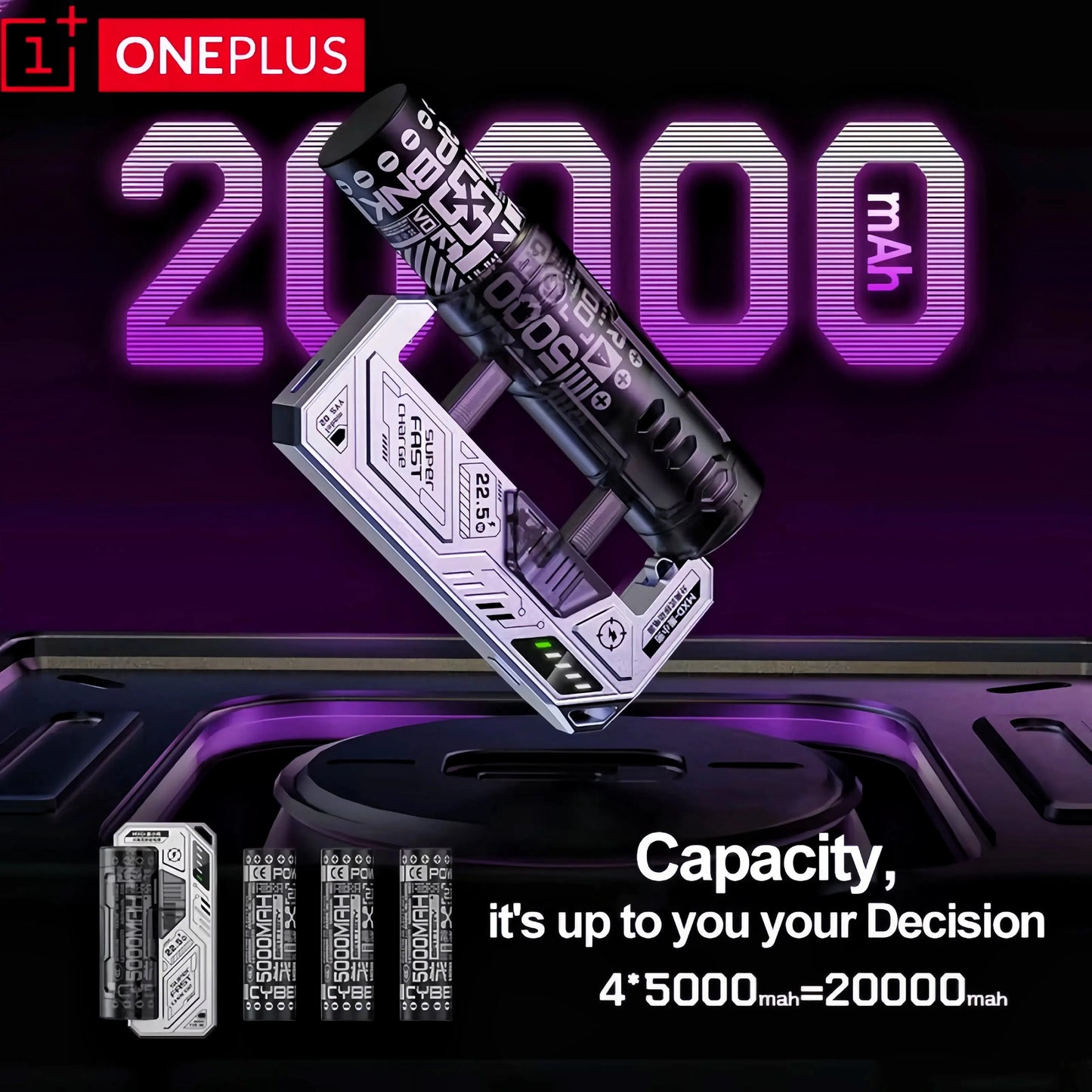 ONEPLUS Cartridge Clip Power Bank 20000mAh Portable Pistol style Removable Mech Module Fast Charging External Battery Male Gift