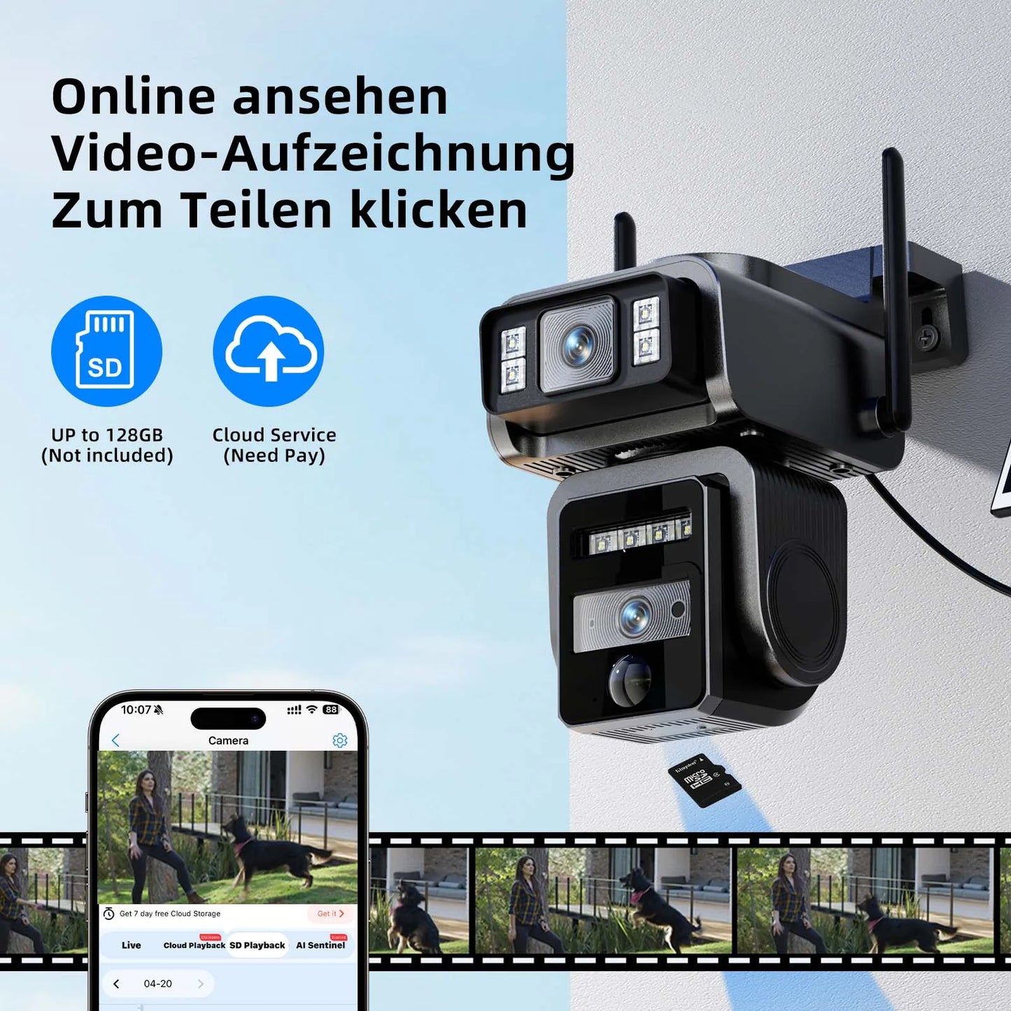 Dual Lens Solar Camera WIFI Security Outdoor Surveillance Camera Solar Panel with Battery CCTV security PZT IP cameras