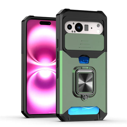 Slide Camera Protection Magnetic Phone Case For Google Pixel 9 8 8A Pro 7A 7 6 6A 5 5A Luxury Push Card Folding Ring Stand Cover