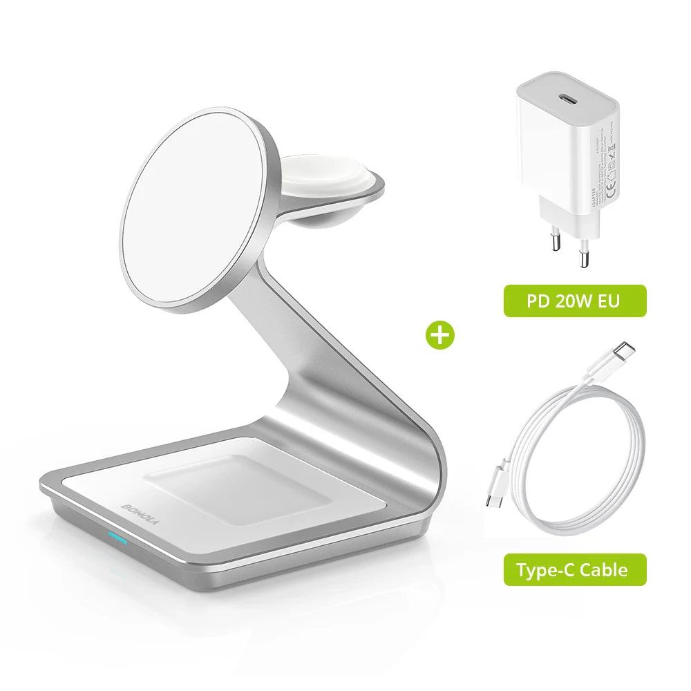 Bonola Magnetic 3 in 1 Wireless Charger for iPhone 16/15/13/14 Pro/12 30W Wireless Charging Station for Apple Watch/AirPods Pro