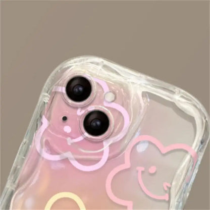 Color Smile Flower Grip Holder Wave Phone Case for Iphone 16 Pro Max 11 12 13 14 15 Pro Max 6 6S 7 8 Plus XR 13 Mini Soft Cover