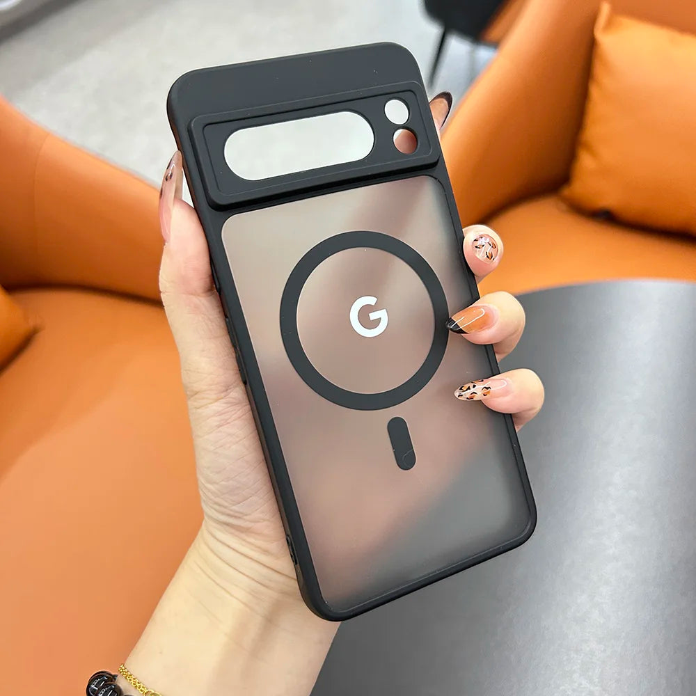 For Google Pixel 8Pro 8 8A 7Pro 7 7A 6 Case Magnetic Charging Matte Clear Shockproof Cover Wireless Charging Translucent Frosted