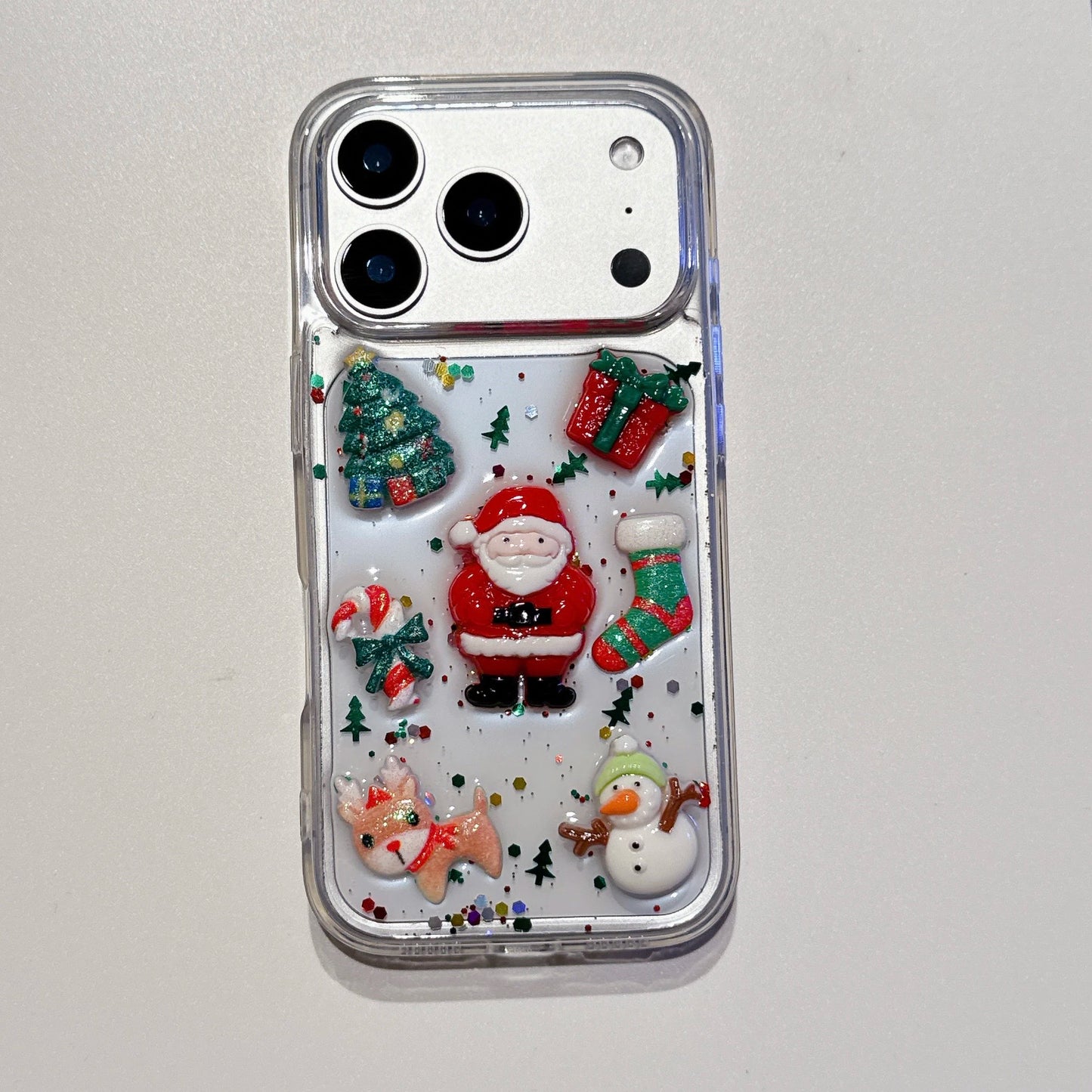 3D Cute Cartoon Christmas Santa Claus Creative Drop Glue Glitter Phone Case for iPhone 17 Air 16 15 14 13 Pro Max Plus Cover