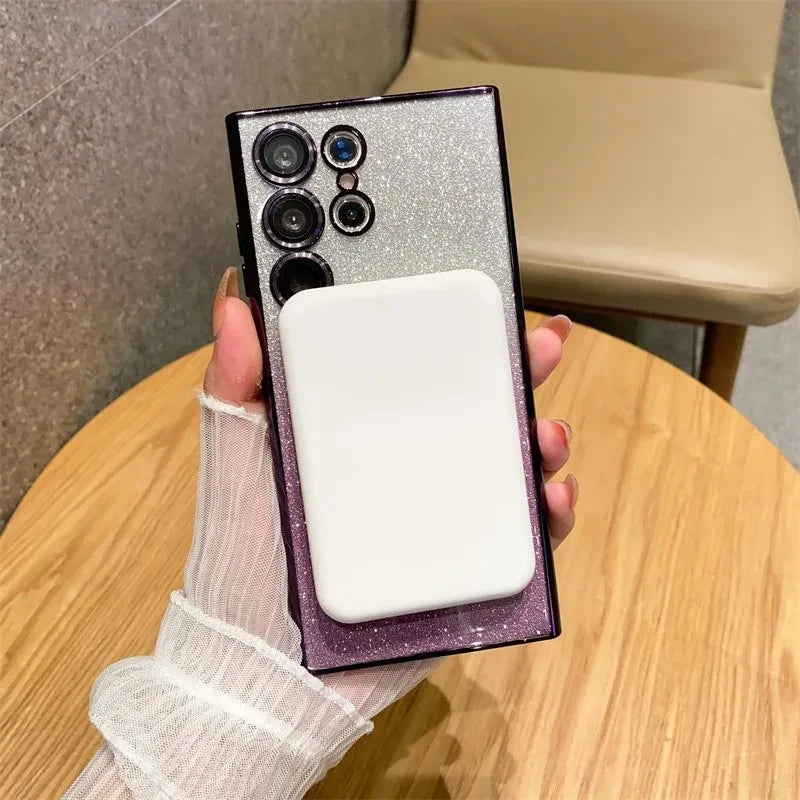 Glitter Luxury Magnetic Woman Case For Magsafe For Samsung Galaxy S24 S23 S22 S25 Ultra Plus Accessories Wireless Charging Cover