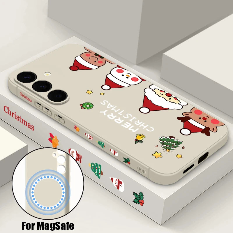Christmas Snowman Magnetic Lanyard Case For Samsung Galaxy S23 S24 Ultra S22 Plus S21 S24 FE For Magsafe Wireless Charge Cover