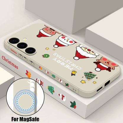 Christmas Snowman Magnetic Lanyard Case For Samsung Galaxy S23 S24 Ultra S22 Plus S21 S24 FE For Magsafe Wireless Charge Cover