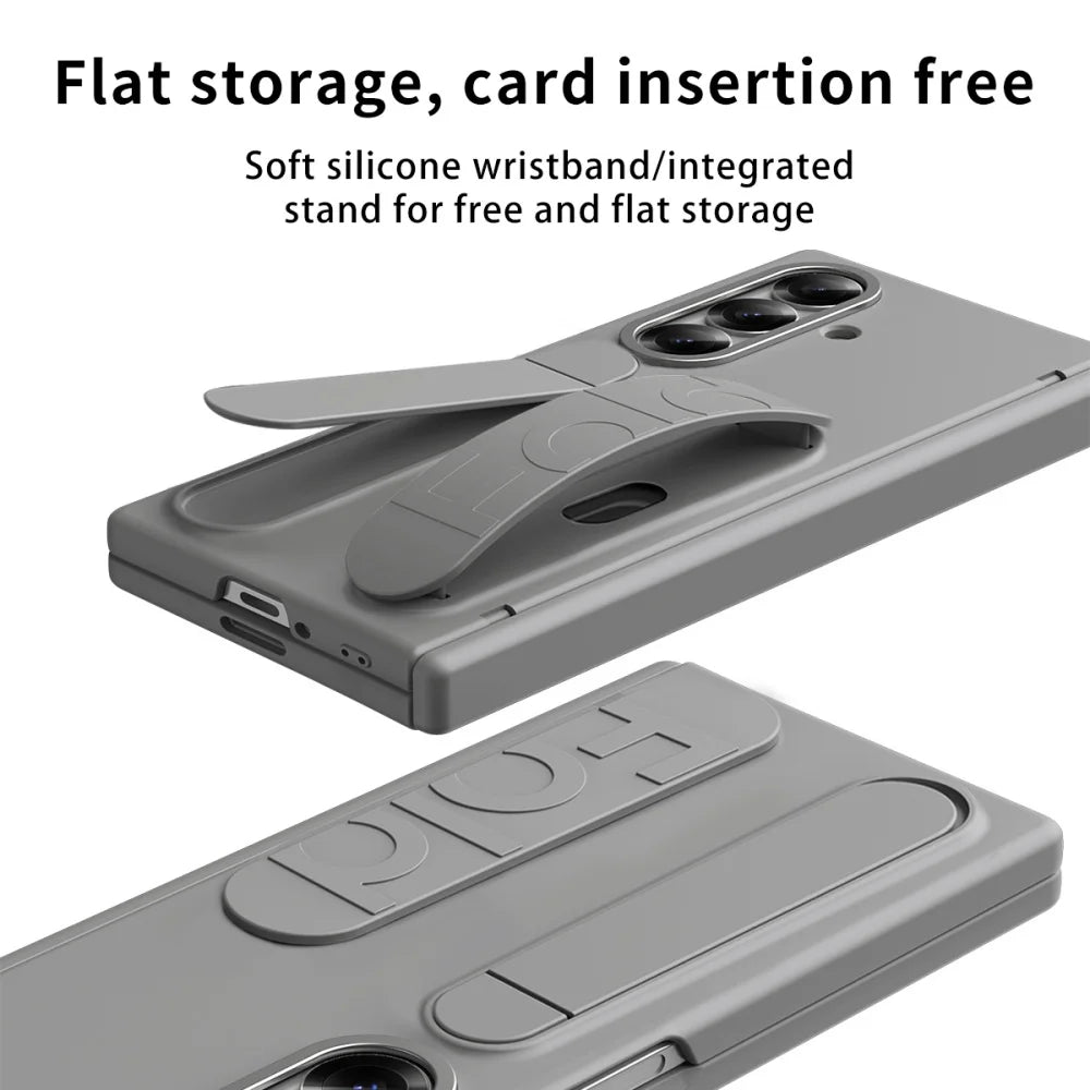 Silicone Wrist Strap Fold Stand Slot Card Holder Wallet Case For Samsung Galaxy Z Fold 7 6 5 4 5G Shockproof Soft Bumper Cover