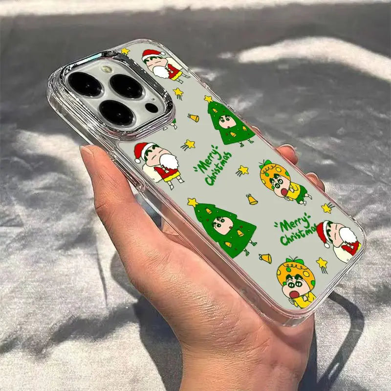 Full Screen Green Christmas C-Crayon Shin-chan Phone Case For iPhone 17 16 15 14 13 12 11 Pro Max X XR XS MAX 7 8 Air Plus Cover