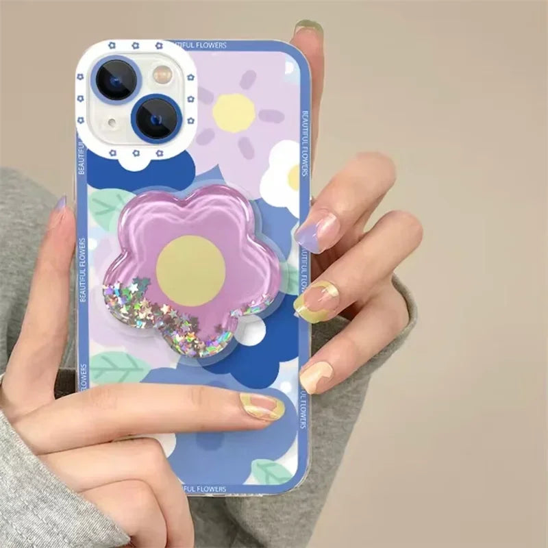 Daisy Flowers Grip Tok Holder Phone Case For Samsung Galaxy A55 A54 5G A34 A14 A15 A25 A24 S20 FE S21 S22 S23 Plus S24 S25 Ultra