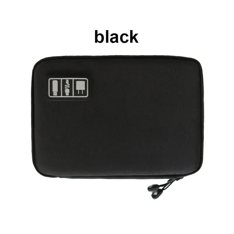 1pc Black Green Storage Bag Electronic Accessory Organizer Portable Usb Data Cable Charger Plug Travel Waterproof Organizer - covers4phones