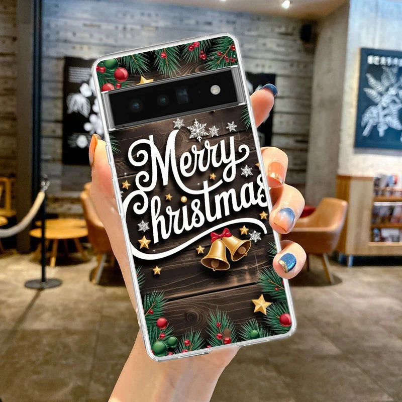 Phone Case Cover for Google Pixel 9 8 7 6 5 4 4XL 7A 6A 5A 4A 3A Pro XL 5G Transparent Soft TPU Shell Merry Christmas Pattern