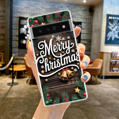 Phone Case Cover for Google Pixel 9 8 7 6 5 4 4XL 7A 6A 5A 4A 3A Pro XL 5G Transparent Soft TPU Shell Merry Christmas Pattern