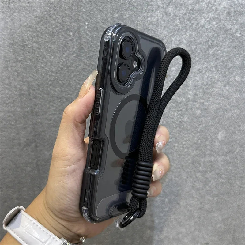 Premium Macaroon Shockproof Case for IPhone 17Air 16 15 14 Plus 13 12 11 Pro Max for Mag-safe Magnetic Transparent Lanyard Cover