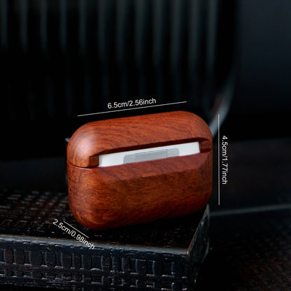 Solid Wood Headphone Case For Airpods 1 2 3 4 Pro 2 Wrieless Bluetooth Earphone Protective Cover with Lanyard Headphone Bag