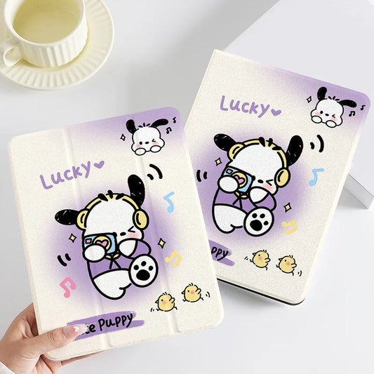 Pochacco Ipad Case for 10th Generations 10.9in Kawaii Silicone Soft Case  Pro Air3 10.5in Tablet Case Mini4 5 6 Tri-Fold Cases