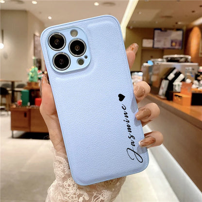 16 15 14 13 Pro Max Case Personalised Customized Name Leather Luxury Korea Cover For iPhone 13 12 11 Pro Max - covers4phones