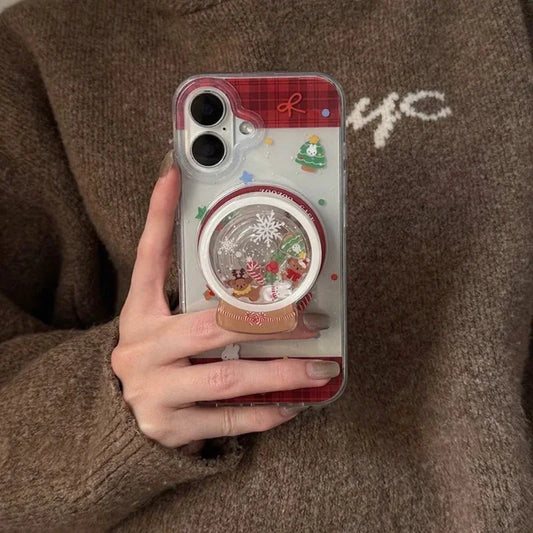 INS Korean Cute Snowflake Magsafe Griptok Magnetic Phone Stand Foldable Wireless Charger Case for IPhone 17Pro Xiaomi Christmas