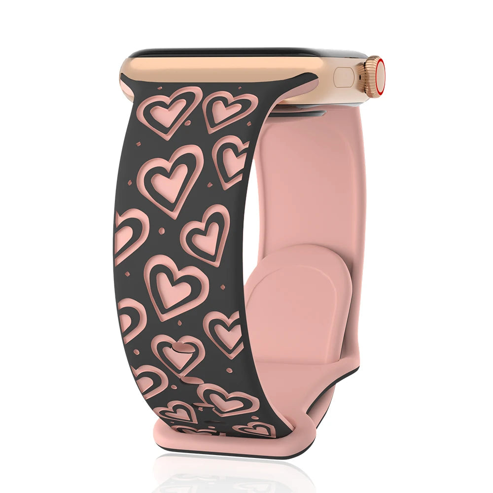 Engraved Band for Apple Watch 40mm 41mm 42mm 44mm 45mm 46mm 49mm Soft Silicone Wrist Strap iWatch SE Series 10 9 8 7 6 5 4 Ultra