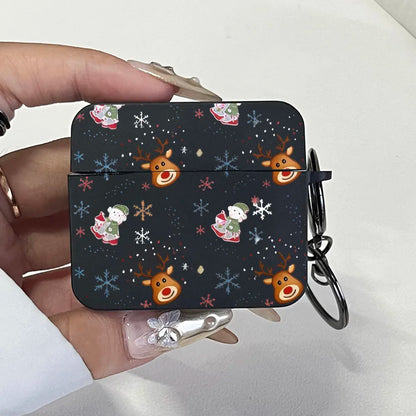Christmas Reindeer Snowman Black Case for Apple AirPods 1/2, 3, 4, AirPods Pro2/Pro Wireless Bluetooth Earphone Protective Cover
