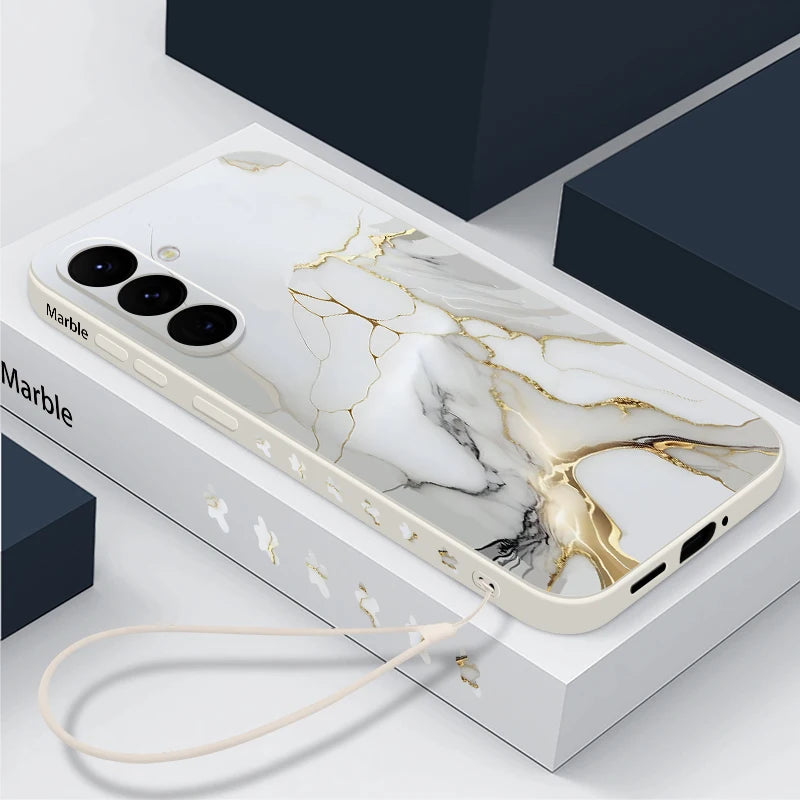 Colorful Marble Case For Samsung Galaxy S24 S23 S22 Ultra S21 S20 FE A16 A15 A25 A34 A35 A55 A52 A53 A54 5G S25 Lanyard Cover
