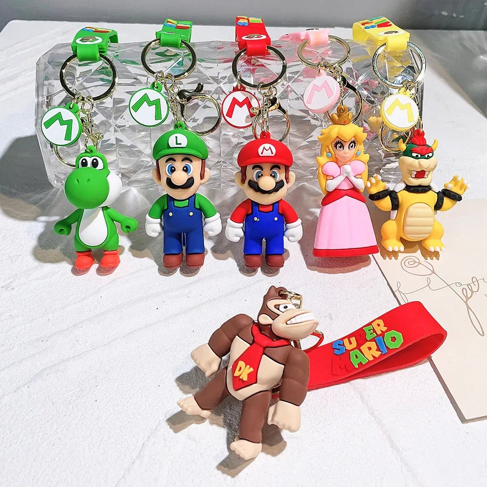 Super Mario 3D Cartoon Keychain Mario Bros Luigi Toad Yoshi Bowser Action Figure Model PVC Cartoon Bag Doll Pendant Toys Gift