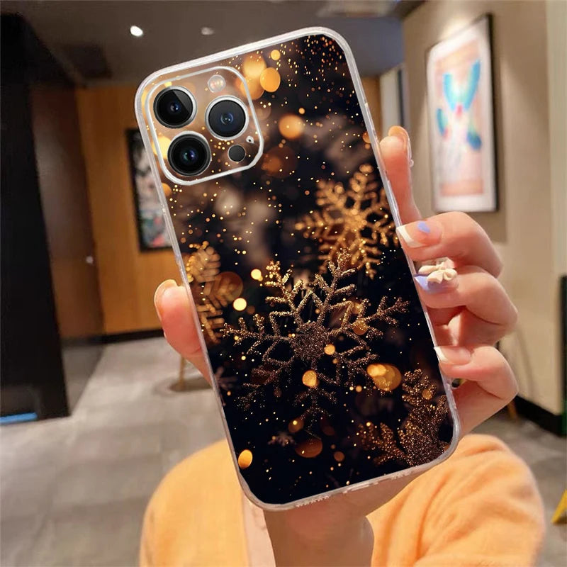 Winter Christmas Snowflake Phone Case Carcasa Funda For iPhone 17 Pro Max Air 17 16 15 14 13 Pro Max 15 16 Pro 16E Case