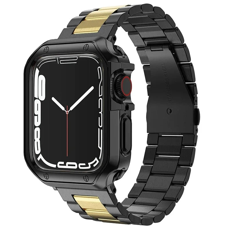 TPU Protector Case+Metal Strap For Apple Watch Ultra Band 49mm 45/44mm 41mm 40/38 Stainless steel Bracelet series 3 5 6 se 7 8 9