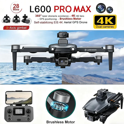 HOT-4K Professional HD Dual Camera New L600 PRO MAX GPS Drone 5KM 3-Axis Gimbal 360 Obstacle Avoidance Brushless Quadcopter Toy