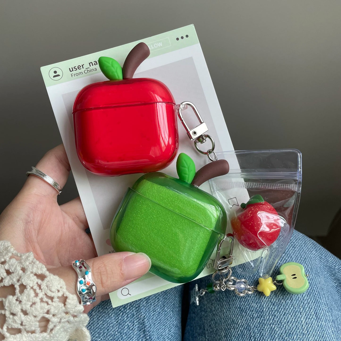 Translucent Red Green Apple Earphone Case for AirPods 1 or 2 3 4 Pro 2 3 Air Pods AirPod Pro2 Pro3 Soft Imd Cute Cover Pendant