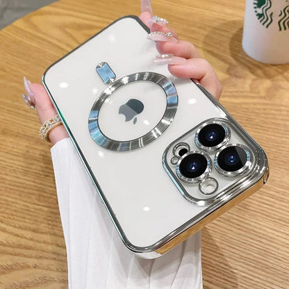 Luxury Plating For Magsafe Magnetic Case For iPhone 17 16 15 14 13 12 11 Pro Max Plus Wireless Charge Cover With Lens Protector