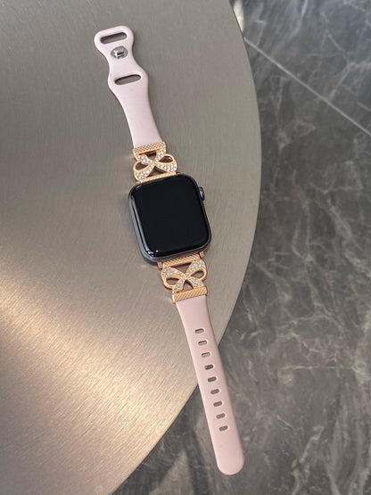 Luxury Diamond Bowknot Silicone Strap For Apple Watch S10 9 8 7 6 SE 5 4 3 46/45/44/42/41/40/38mm IWatch Ultra 2 49mm
