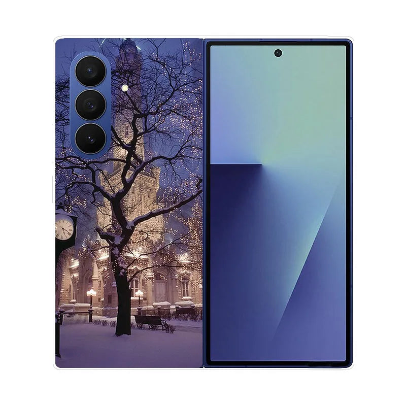 Christmas Painted Phone Case For Samsung Galaxy Z Fold 7 6 5 4 3 2 Fold7 Fold6 Fold5 Fold4 Transparent Hard PC Protect Cover