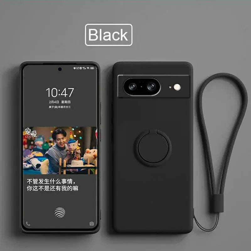 Case for Google Pixel 8 9 Finger Ring Stand Holder Slicone Cover for Pixel 9 Pro XL Solid Color Lens Protection Soft Phone Case