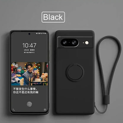 Case for Google Pixel 8 9 Finger Ring Stand Holder Slicone Cover for Pixel 9 Pro XL Solid Color Lens Protection Soft Phone Case