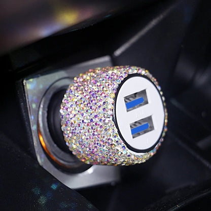 Car Bling USB Styling Diamond Car Accessories Interior Car Dual USB Charger Port Fast Adapter Car Accessories Interior for Woman