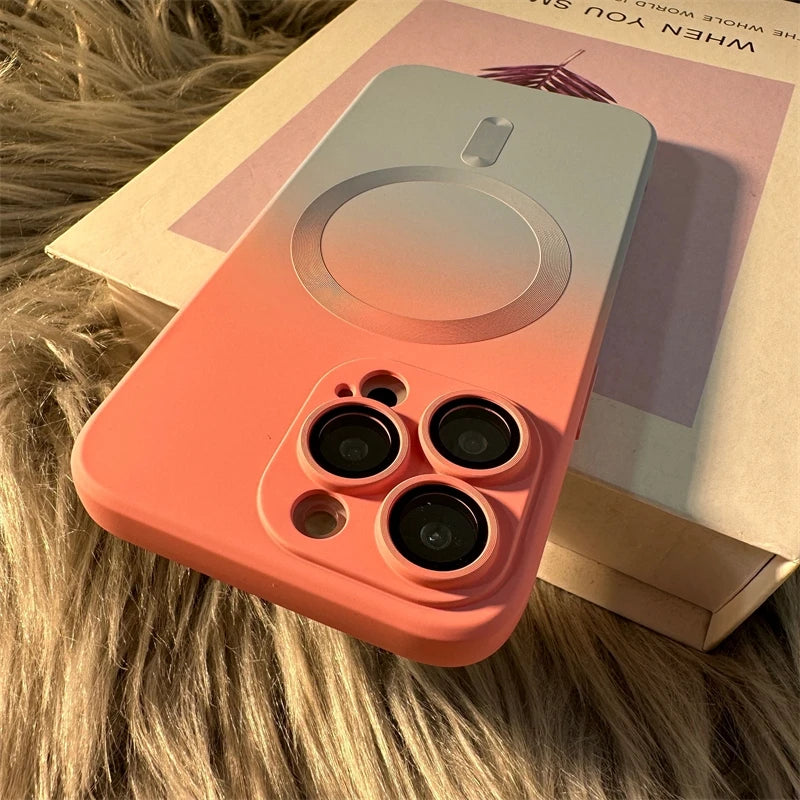 Luxury Magsafe Wireless Charge Gradient Pattern Phone Case For iPhone 11 16 13 14 Pro Max Plus Soft Magnetic Silicone Cover