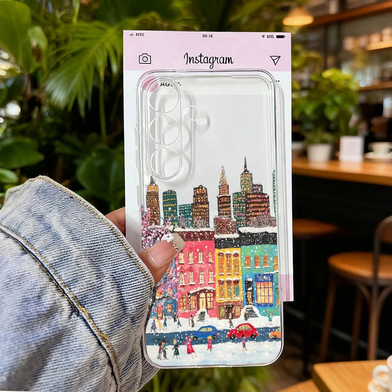 For Samsung Galaxy S25 Cute Winter Snow Case for Samsung S24 S23 Ultra S 25 24 Plus Christmas Tree Santa Claus Clear Phone Cover