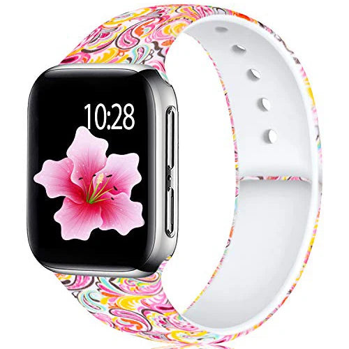 YAYUU Sport Band for Apple Watch Bands 40mm 41mm 44mm 45mm Floral Silicone Printed Pattern Straps for iWatch Series 7 6 5 4 3 SE