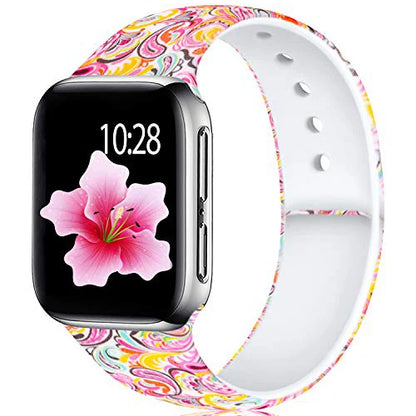 YAYUU Sport Band for Apple Watch Bands 40mm 41mm 44mm 45mm Floral Silicone Printed Pattern Straps for iWatch Series 7 6 5 4 3 SE