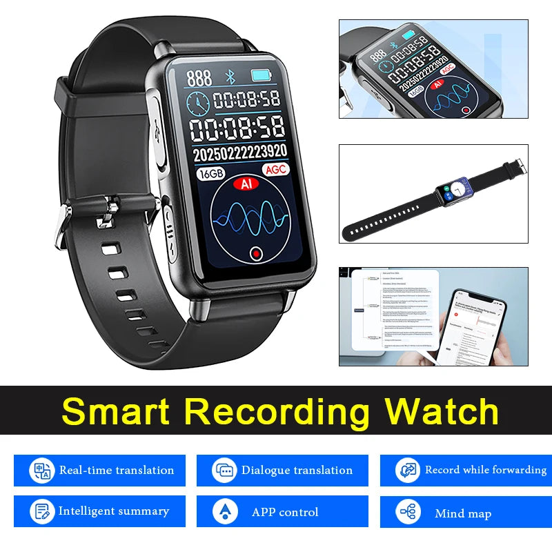 S18A Smart Recording Watch AI Intelligent Voice Recorder Real-time Transcription Translation Conversation Recording Bracelet
