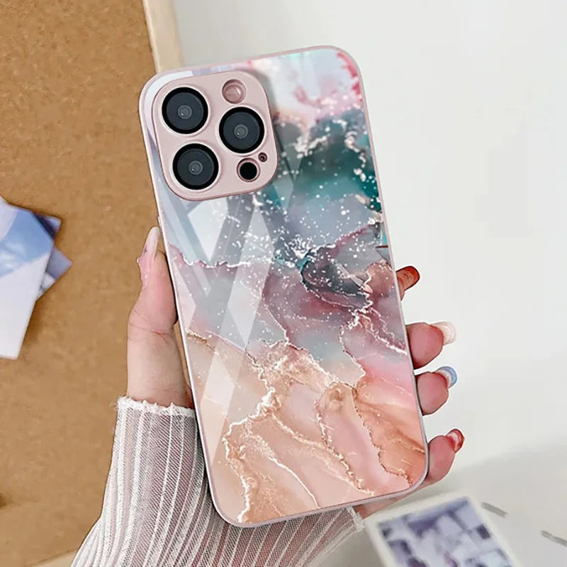 Marble Pattern Phone Case For iPhone 16 Pro Max Case iPhone 15 13 11 12 14 Pro Max 16e X XR XS 7 8 Plus SE Tempered Glass Cover